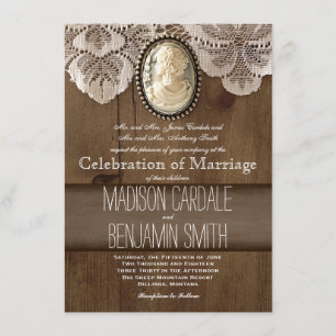 Invitations en bois de mariage de camée de