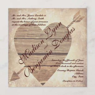 Invitations en bois de mariage de coeur de grange