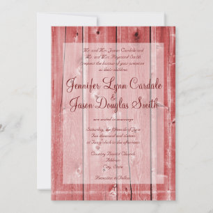 Invitations en bois de mariage de grange rouge
