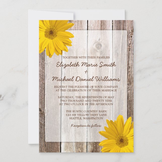 Invitations en bois de mariage de grange rustique (Devant)