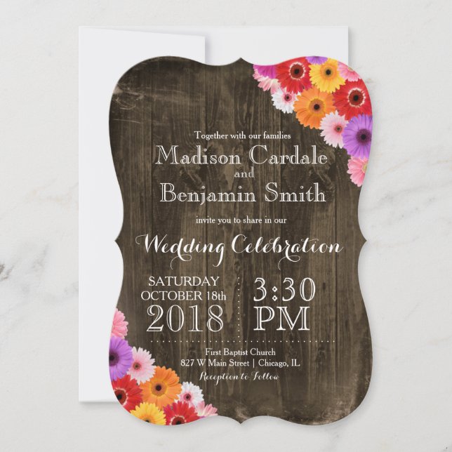 Invitations en bois de mariage de grange rustique (Devant)