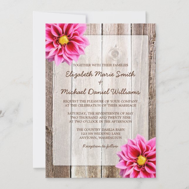 Invitations en bois de mariage de grange rustique (Devant)