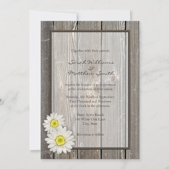 Invitations en bois de mariage de marguerite de (Devant)