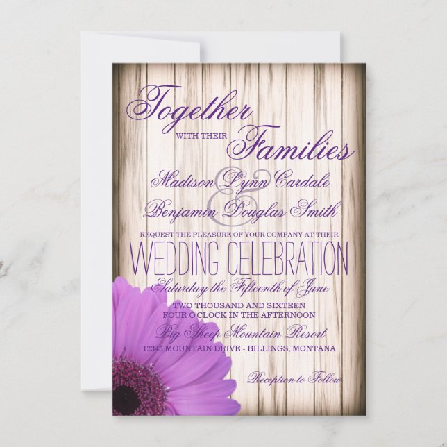 Invitations en bois de mariage de pays rustique (Devant)