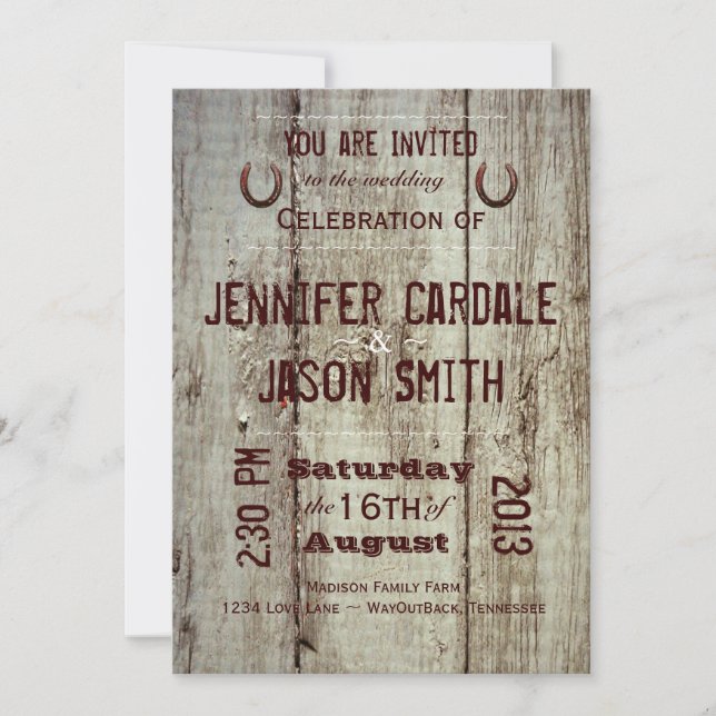 Invitations en bois de mariage de typographie de (Devant)