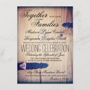 Invitations en bois de mariage de verrou de grange