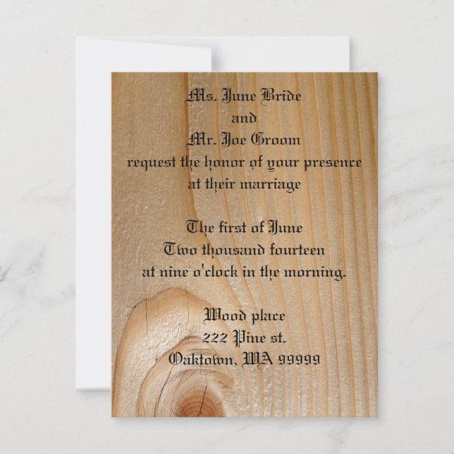 Invitations en bois de mariage - pin (Devant)