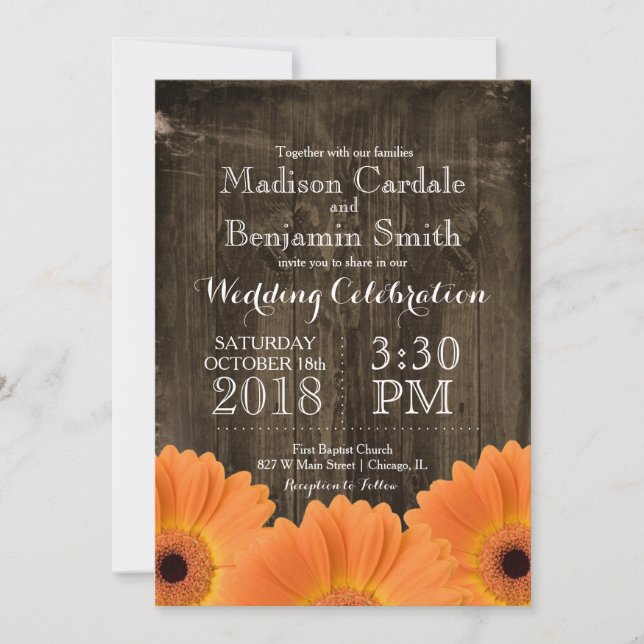 Invitations en bois rustiques de mariage de (Devant)