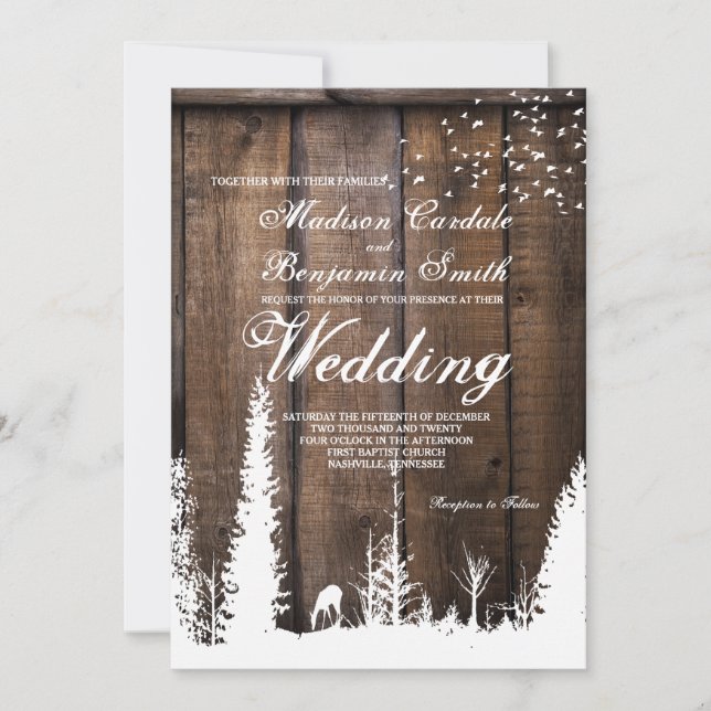 Invitations en bois rustiques de mariage de pin de (Devant)