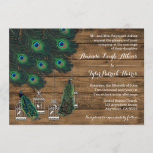 Invitations en bois rustiques de mariage de plume
