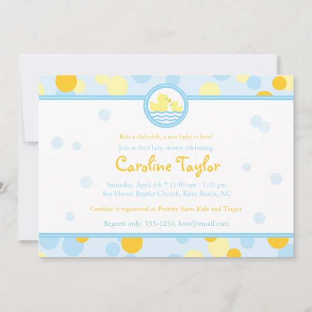 Invitations en caoutchouc de baby shower de canard (Devant)