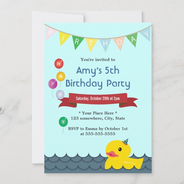 Invitations en caoutchouc mignonnes d'anniversaire (Devant)