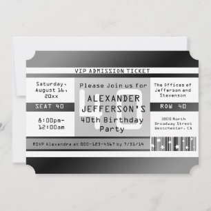 Invitations en forme de billet pour la fête du 40e