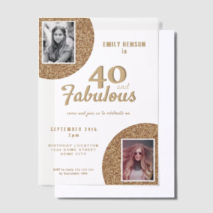 Invitations En Vélin 40 ans et Fabuleux Paillettes Dorées 2 Photo 40e A