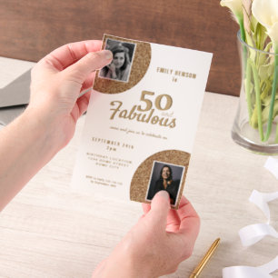 Invitations En Vélin 50 ans et Fabuleux Paillettes Dorées 2 Photo 50e A