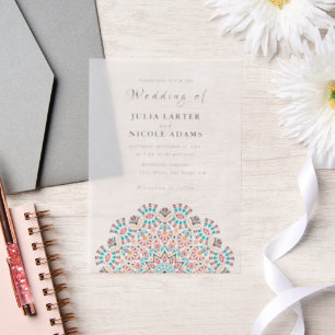 Invitations En Vélin Agate Turquoise Sarcelle & Vin Mandala Mariage