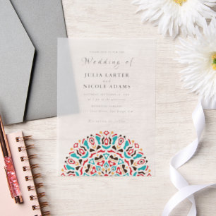 Invitations En Vélin Agate Turquoise Sarcelle & Vin Mandala Mariage