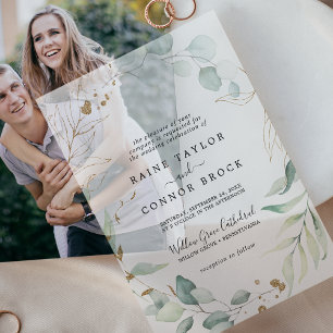 Invitations En Vélin Airy Greenery Gold Leaf Botanical Modern Mariage