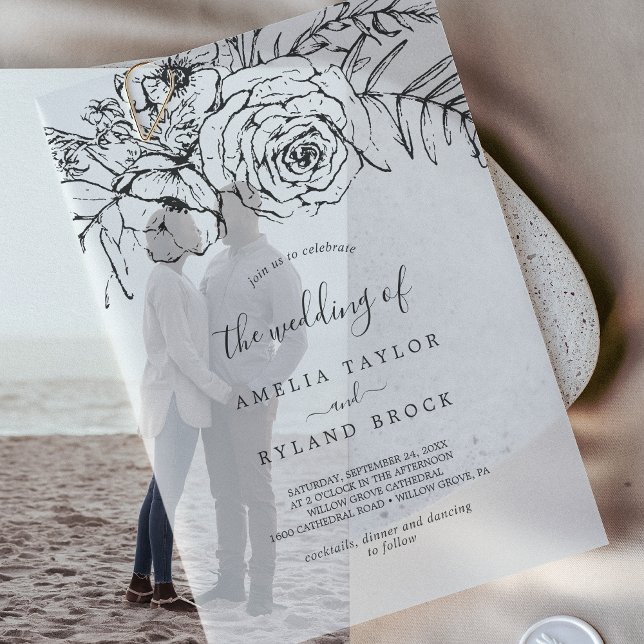 Invitations En Vélin AMELIA Classic Bohème Floral Mariage (AMELIA Classic Bohemian Floral Botanical Wedding Vellum Invitations)