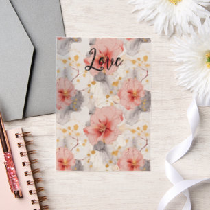 Invitations En Vélin Amour Floral Corail Rose Gris