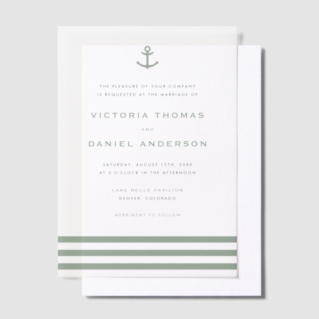 Invitations En Vélin Ancre moderne Sage Green Mariage nautique (Compenser)