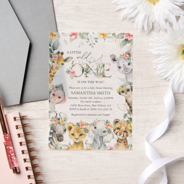 Invitations En Vélin Animaux de la jungle, Safari, Fleurs, Baby shower (Mariage)