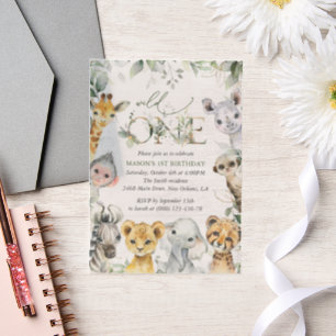 Invitations En Vélin Animaux de la Jungle, Safari, Sauvage, Premier Ann