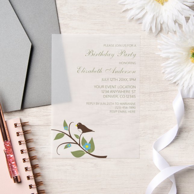 Invitations En Vélin Anniversaire d'oiseau (Mariage)