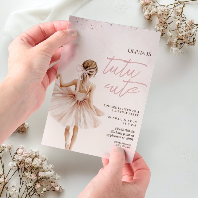 Invitations En Vélin Anniversaire rose Ballerina élégant (Créateur téléchargé)