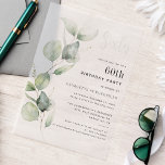 Invitations En Vélin Aquarelle 60e anniversaire fête Eucalyptus<br><div class="desc">Il pourrait s'agir d'une fête surprise ou d'une autre décennie spéciale. Cette invitation à la fête de 60e anniversaire avec un design vert d'eucalyptus avec une typographie populaire moderne peut être facilement édité pour convenir à toute fête d'anniversaire ou d'anniversaire. Vous pouvez modifier le libellé, les détails de l'anniversaire et...</div>