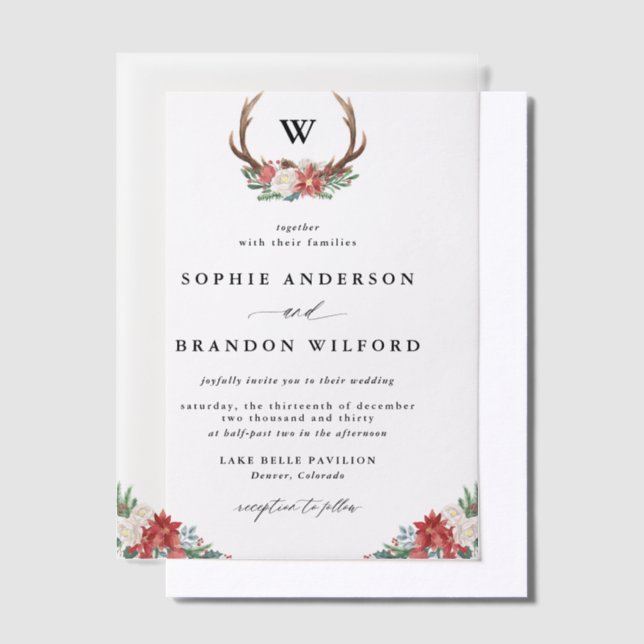 Invitations En Vélin Aquarelle Antler Wreath Monogram Mariage de vacanc (Compenser)