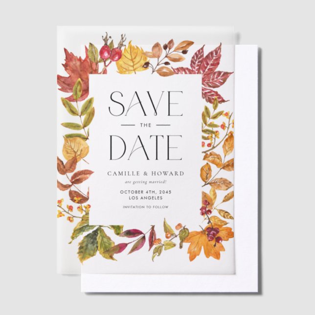 Invitations En Vélin Aquarelle Automne Feuilles cadre automne Enregistr (Compenser)