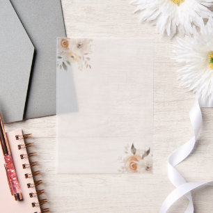 Invitations En Vélin Aquarelle beige Fleurs Mariage