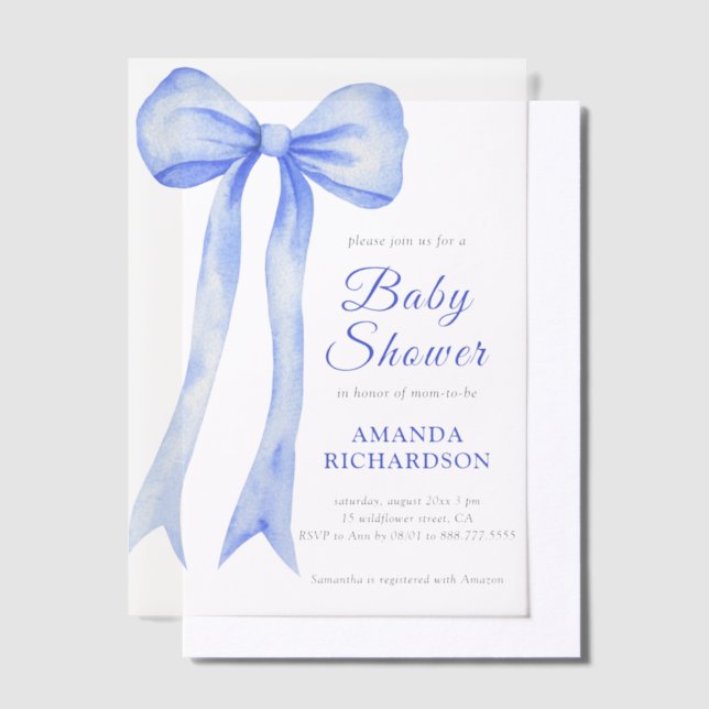 Invitations En Vélin Aquarelle bleue a Bow Bow Baby shower (Compenser)