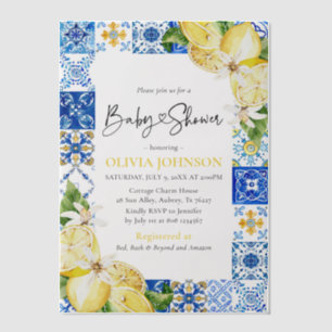 Invitations En Vélin Aquarelle Carrelage bleu Citrons Baby shower itali