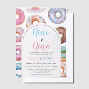 Invitations En Vélin Aquarelle Donut Nino o Nina Spanish Gender Revela