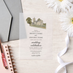 Invitations En Vélin Aquarelle Eglise traditionnelle Monogramme Mariage