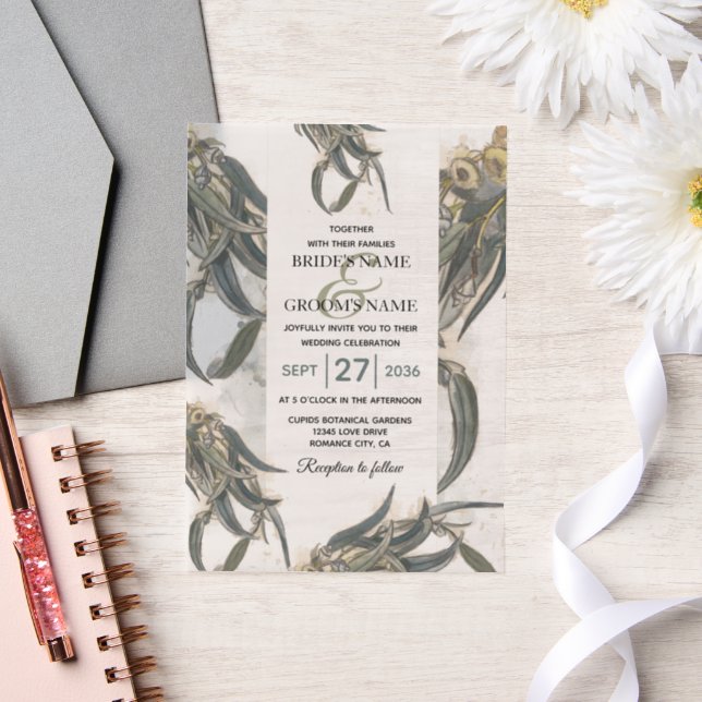Invitations En Vélin Aquarelle Eucalyptus Feuille Mariage vert (Mariage)