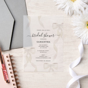 Invitations En Vélin Aquarelle fantaisie Blanc Bow Fête des mariées off