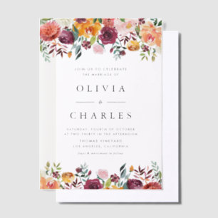 Invitations En Vélin Aquarelle fleurs d'automne Garland Mariage de auto