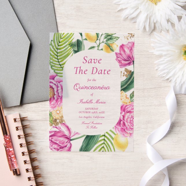 Invitations En Vélin Aquarelle Floral Pies Roses Tulipes Quinceañera (Mariage)