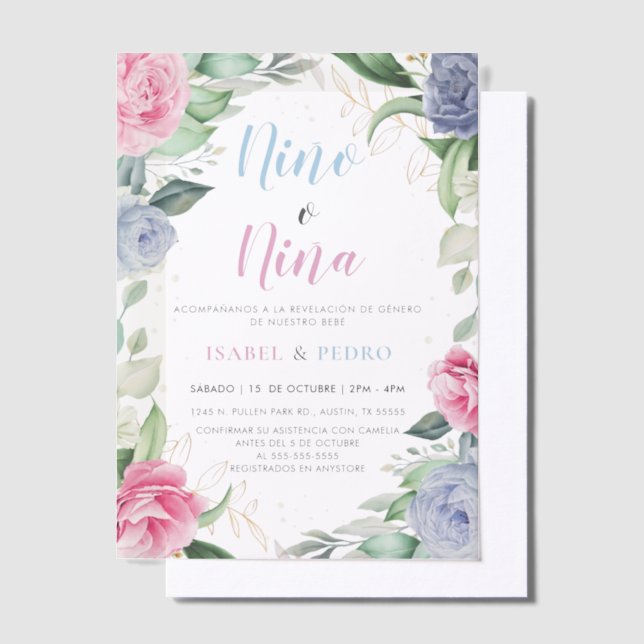 Invitations En Vélin Aquarelle Floral Verdure Espagnol Genre Reveal (Compenser)