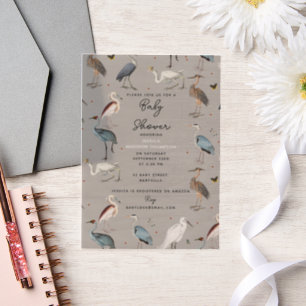 Invitations En Vélin Aquarelle Heron Bird Egret Nature Baby shower