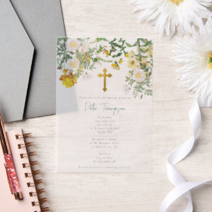 Invitations En Vélin Aquarelle jaune Rose Fleur Jardin Garçon Baptême