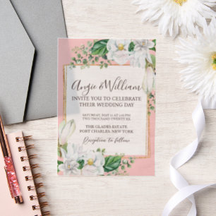 Invitations En Vélin Aquarelle Magnolia Blush Mariage