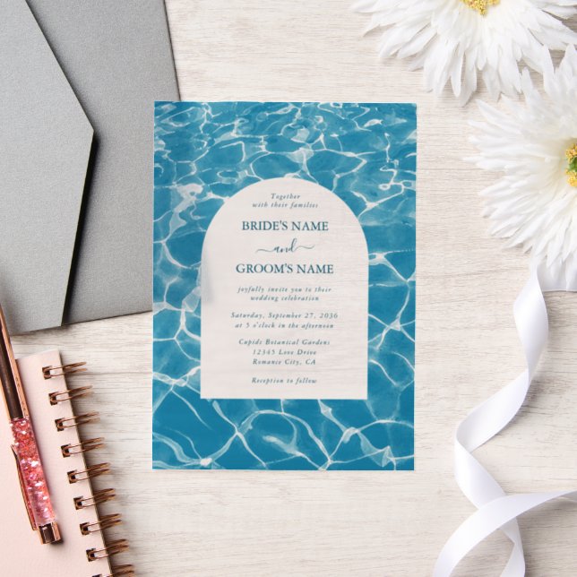 Invitations En Vélin Aquarelle moderne Blue Ocean Beach Mariage (Mariage)