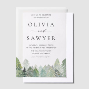 Invitations En Vélin Aquarelle neige Evergreens Mariage d'hiver