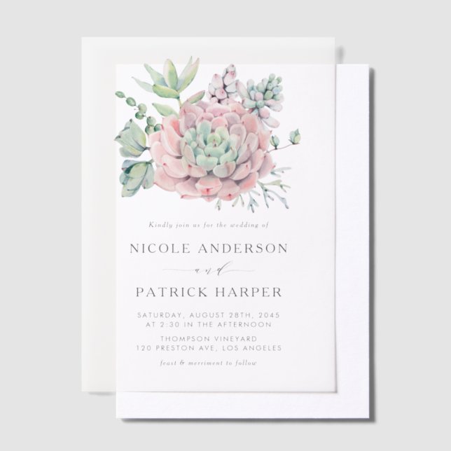 Invitations En Vélin Aquarelle Pastel Succulents Mariage (Compenser)