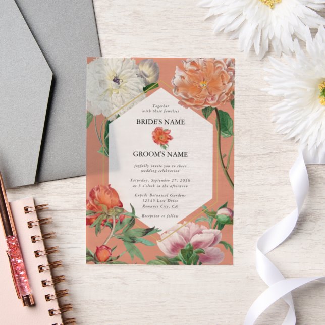 Invitations En Vélin Aquarelle Peach Pink Peonies Mariage (Mariage)