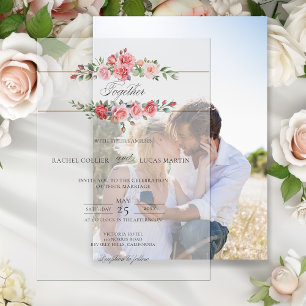 Invitations En Vélin Aquarelle romantique Roses roses roses et calligra
